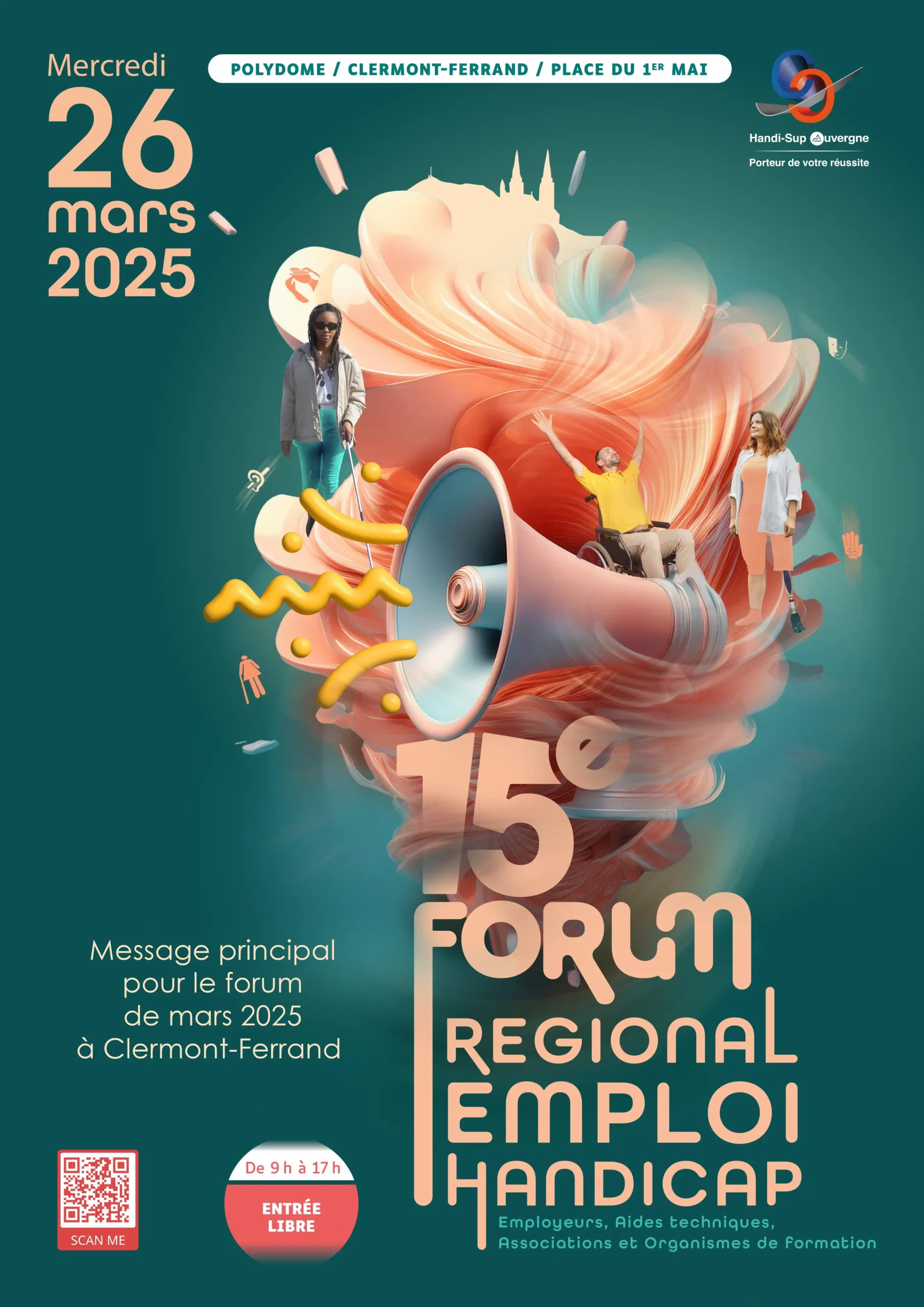 Proposition de maquette Handi Sup Auvergne thème mégaphone et tornade non retenue
