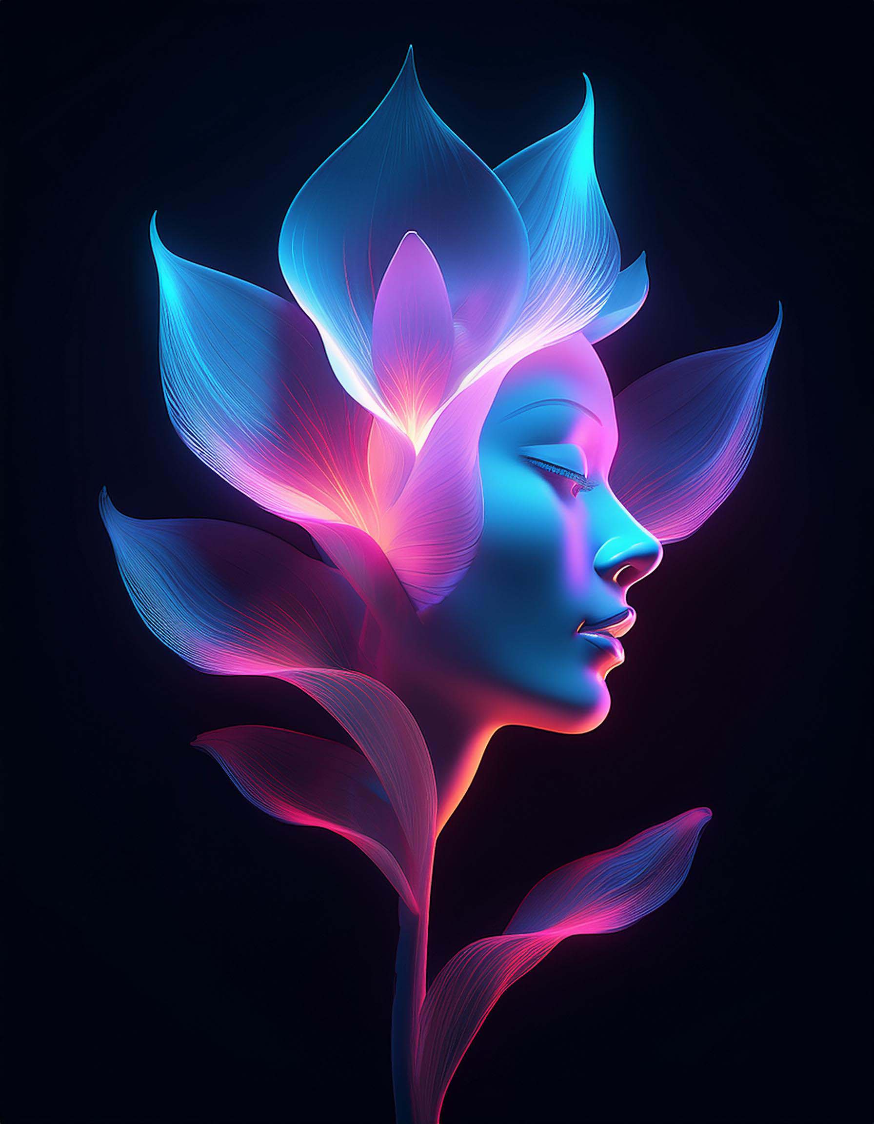 image fleur dont le "bourgeon" est un visage féminin aux yeux fermés. Base de travaille de l'affiche définitive pour Handi Sup Auvergne