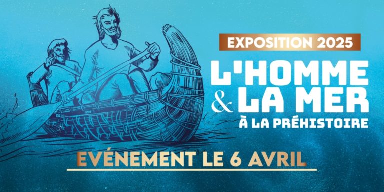 illustration et affiche de l'exposition l'homme et la mer à la préhistoire